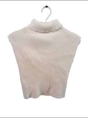 SHEIN Cream Ribbed Sleeveless Turtleneck Sweater Vest